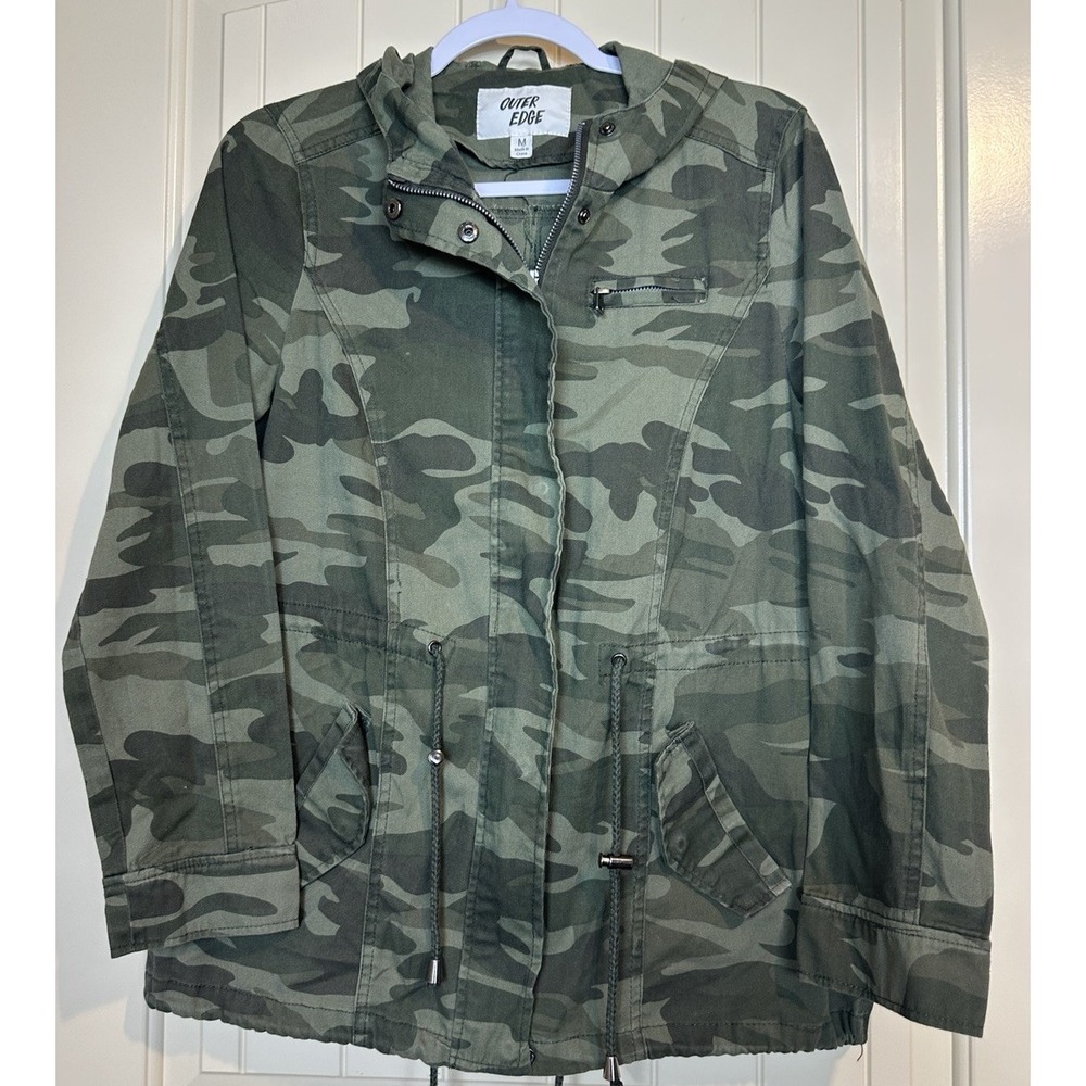 Outer Edge Camo Utility‎ Jacket Hooded Drawstring Pockets Women's Size M cotton